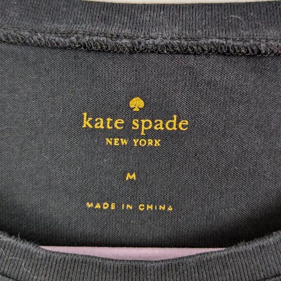 Kate Spade | Black Peplum Cotton T-Shirt with Pearl Studs Size Medium - Picture 6 of 6